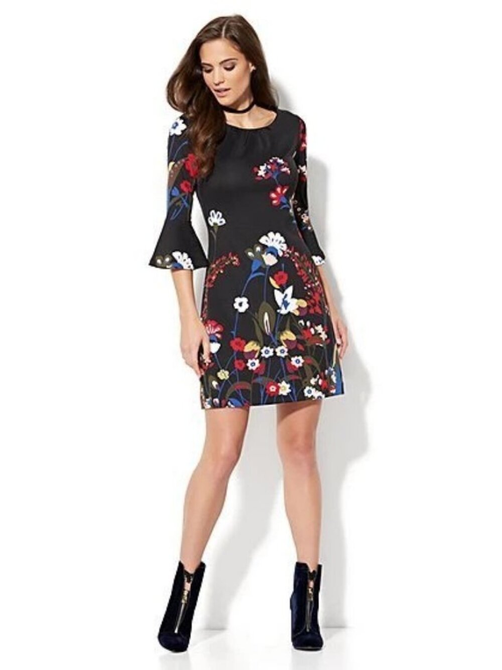 New York & Company Must-Have Bell-Sleeve Printed Flare Dress, size S